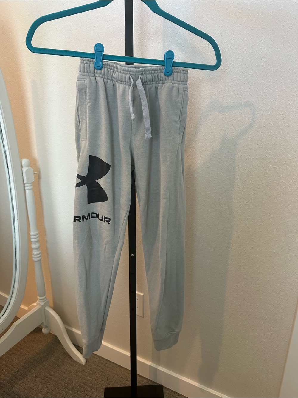 Under Armour Light Gray Kids Joggers with Black Logo